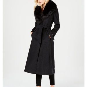 Faux fur wool maxi coat